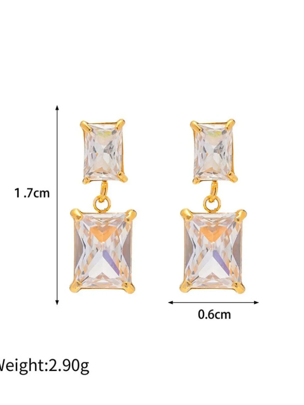 18K Gold Plated Stainless Steel Pendant Earrings Drop Sparkling Dangle Studs